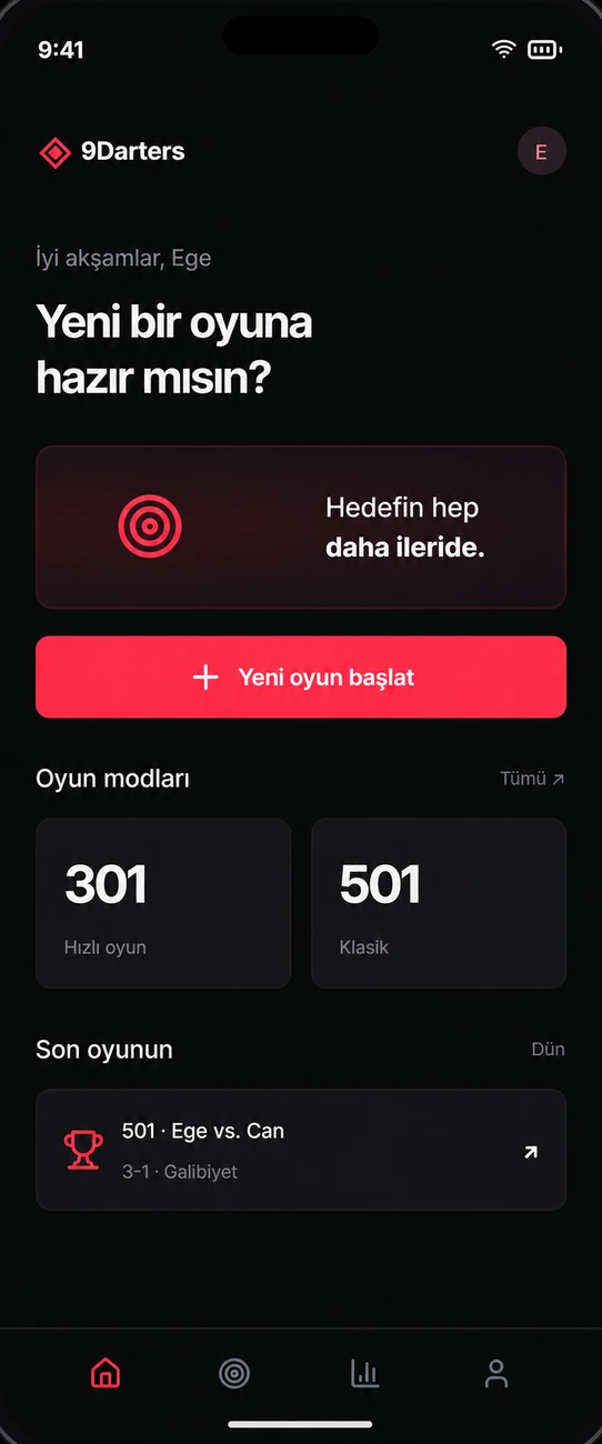 9Darters Oyuna gir ekranı — tasarım önizlemesi