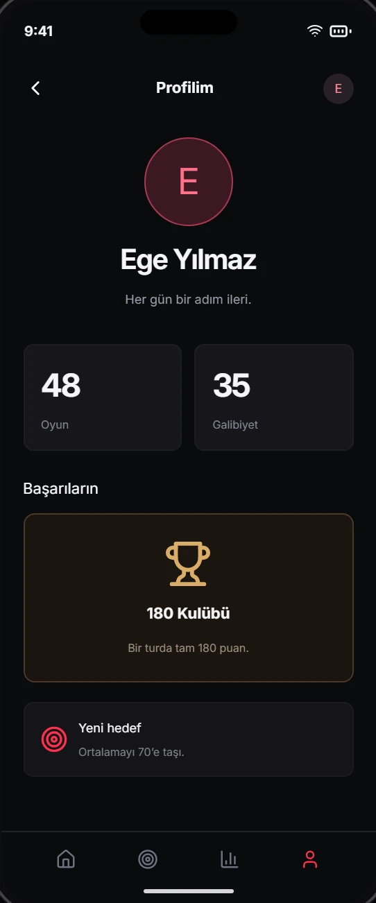 9Darters Hedefini büyüt ekranı — tasarım önizlemesi