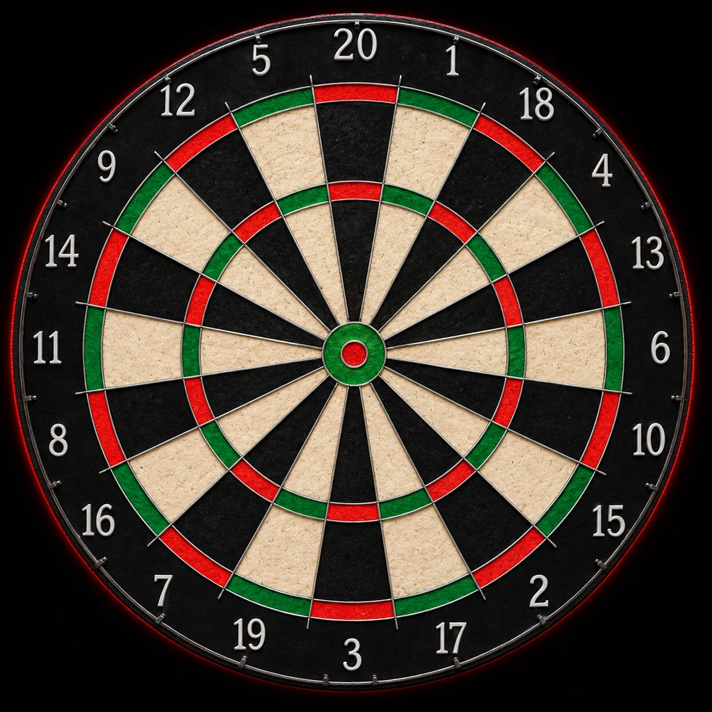 Kırmızı ve yeşil halkalarıyla profesyonel dart tahtası